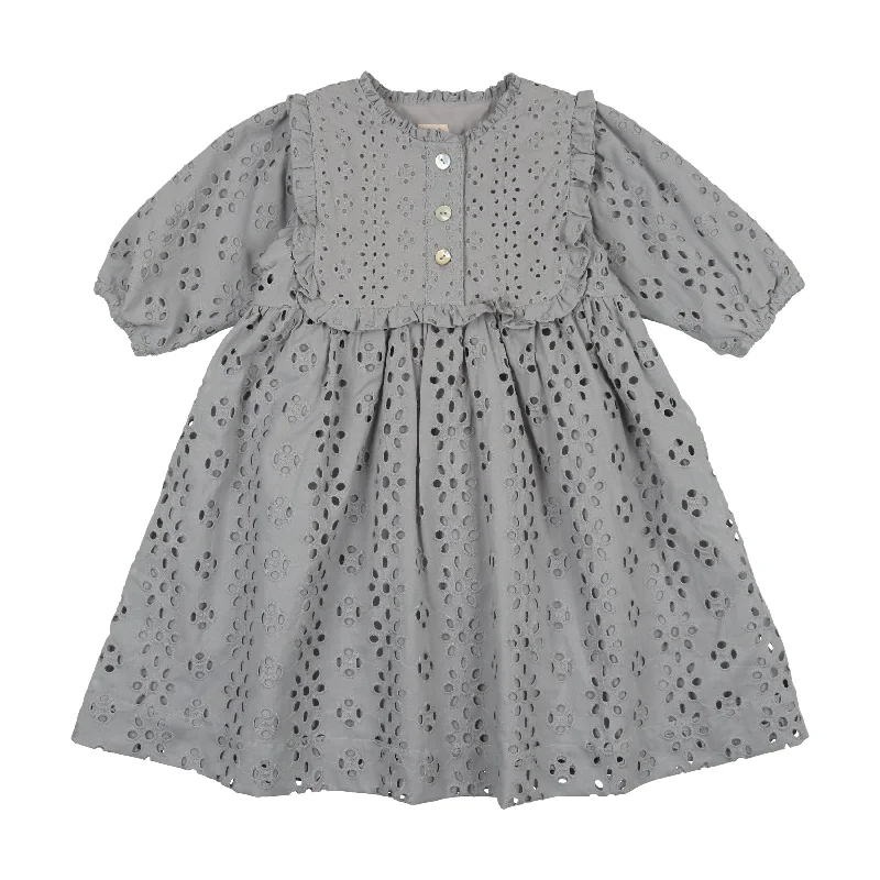 Analogie Eyelet Dress Three Quarter Sleeve - Light Blue