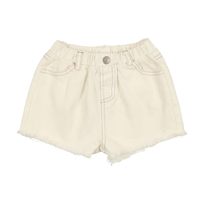 Analogie Fringe Denim Track Shorts - Structured White Denim