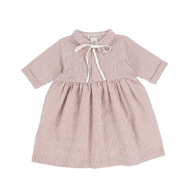 Analogie Gingham Dress Three Quarter Sleeve - Mauve