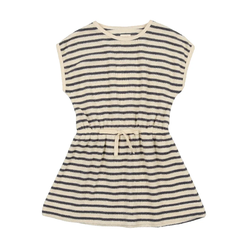 Analogie Terry Dress Short Sleeve - Off Navy Stripe