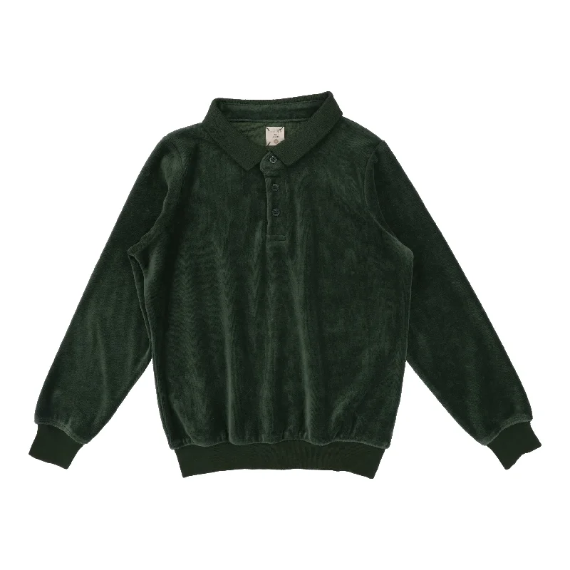 Analogie Velour Long Sleeve Polo - Green