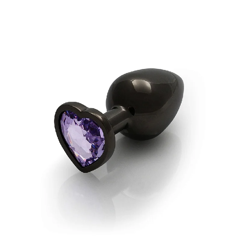 Heart Gem Butt Plug - Large, Gunmetal/Amethyst