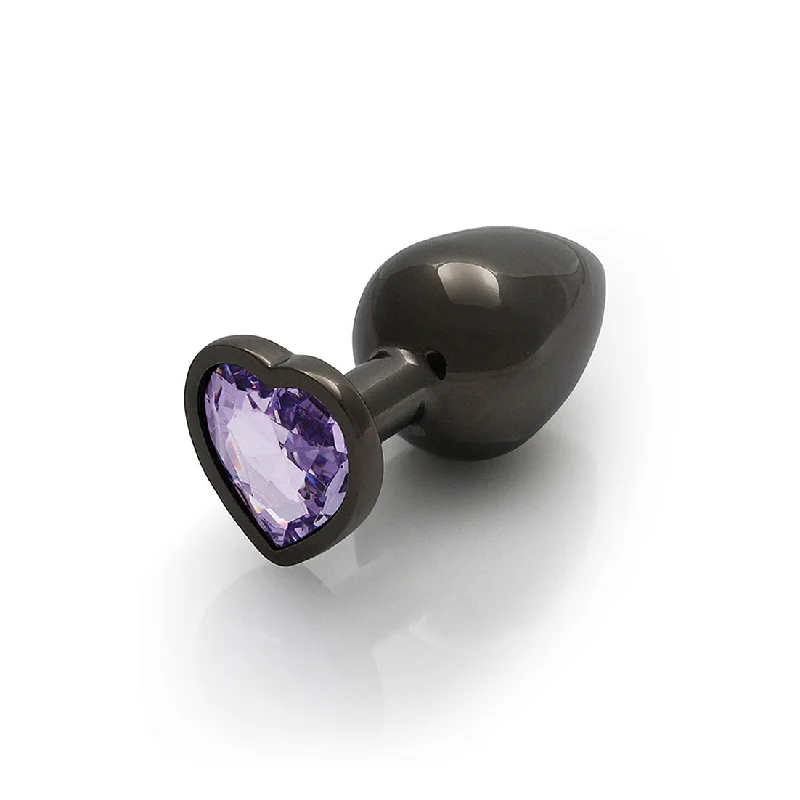 Heart Gem Butt Plug - Medium, Gunmetal/Amethyst