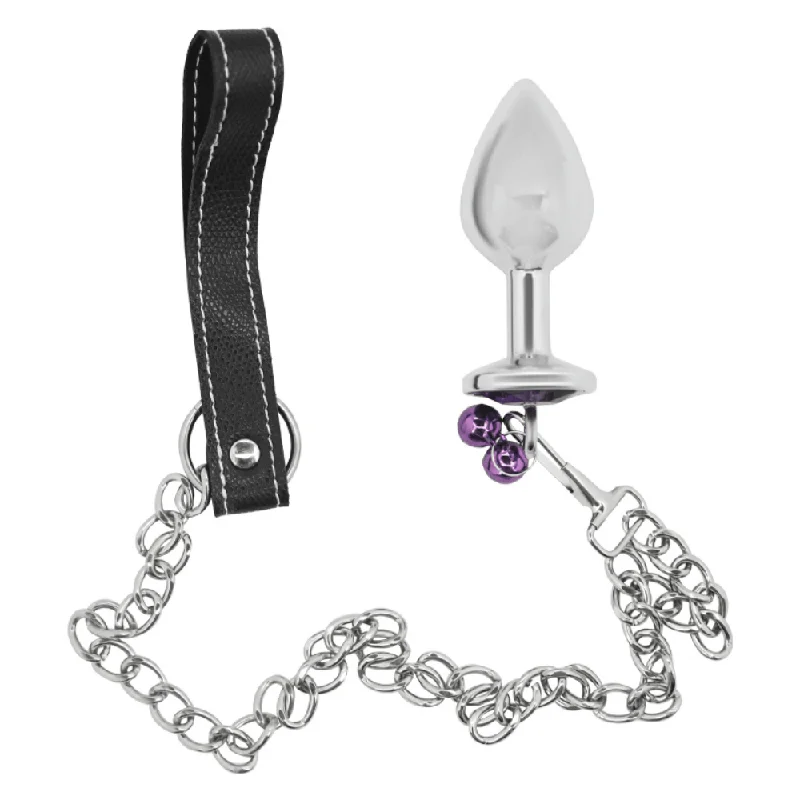 Bondage Leash Metal Butt Plug With Jewel