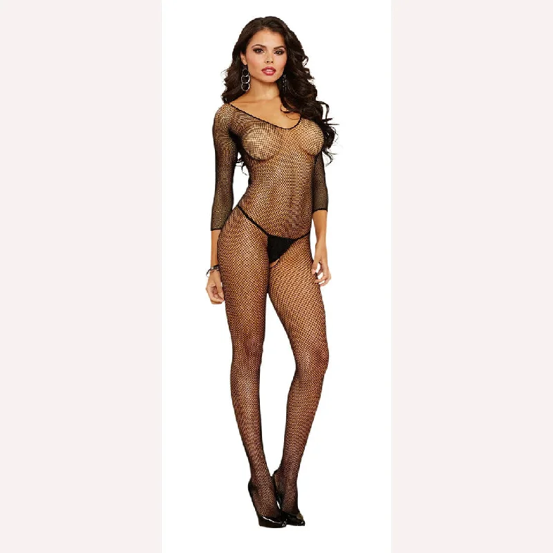 Body Stocking Black Open Crotch Black O/s