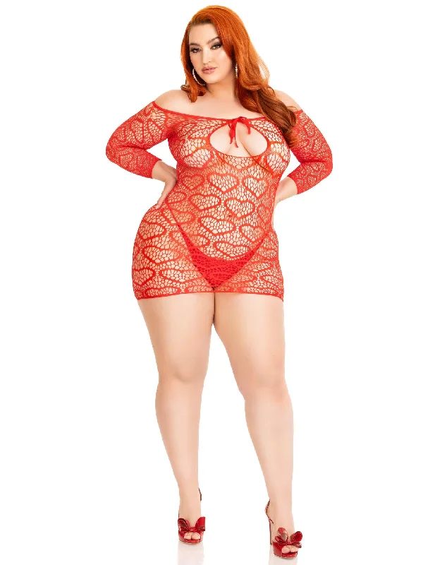 Heart Net Mini Dress w/Keyhole Front